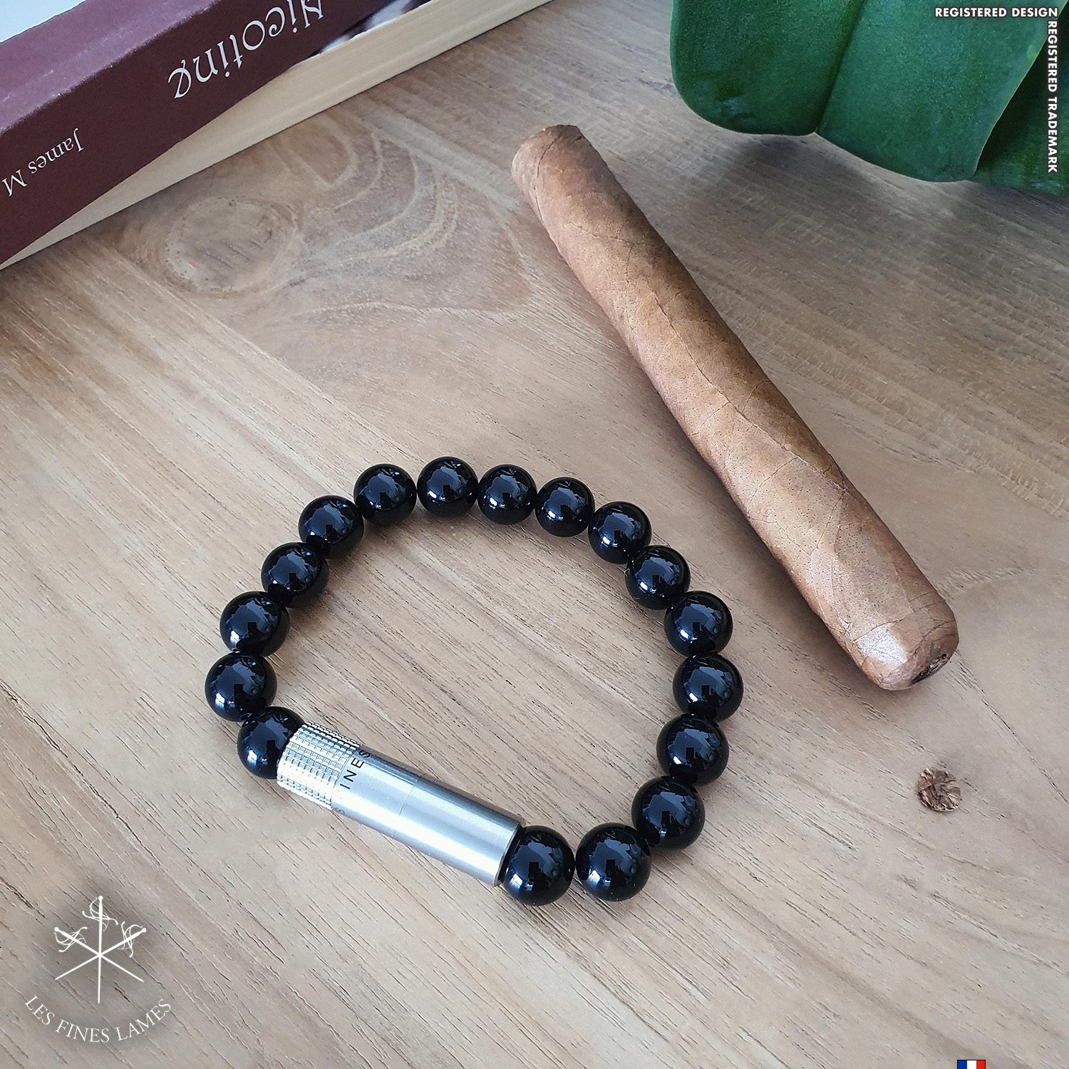 Les Fines Lames Punch Bracelet Solo Steel Onyx (10mm) – Bild 2