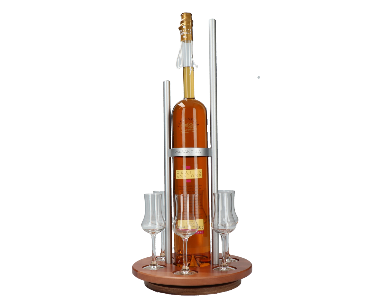 Paesanella Grappa Amarone 150 cl inkl. Drehgestell und 6 Gläser